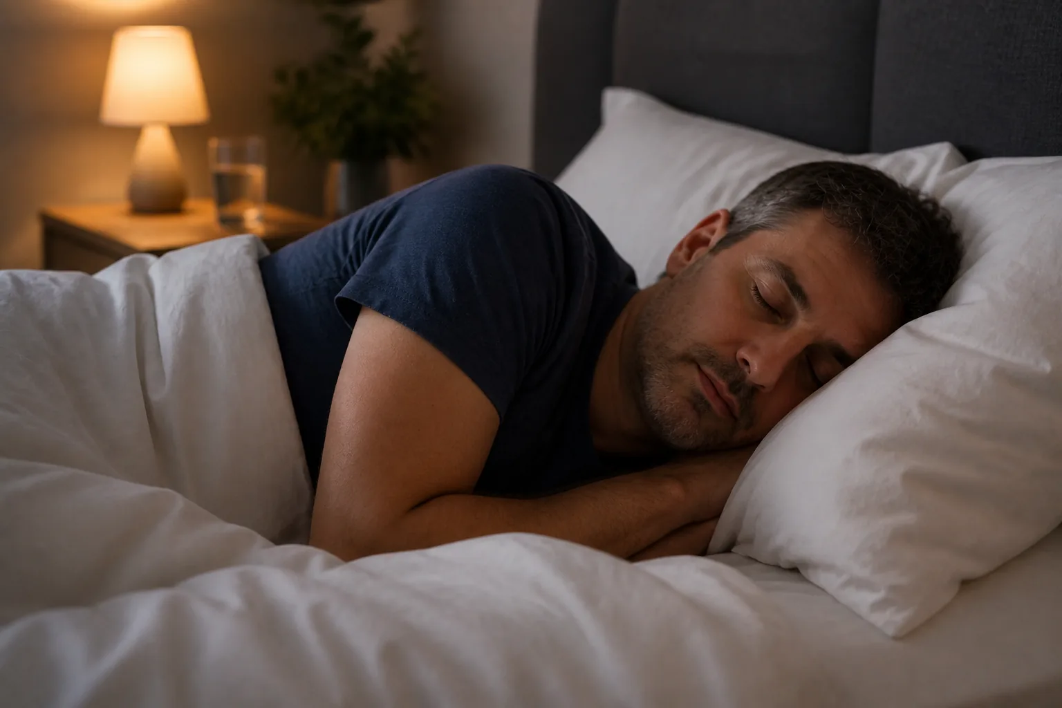 Adulto che dorme serenamente, immagine rappresentativa dell’apnea ostruttiva del sonno.