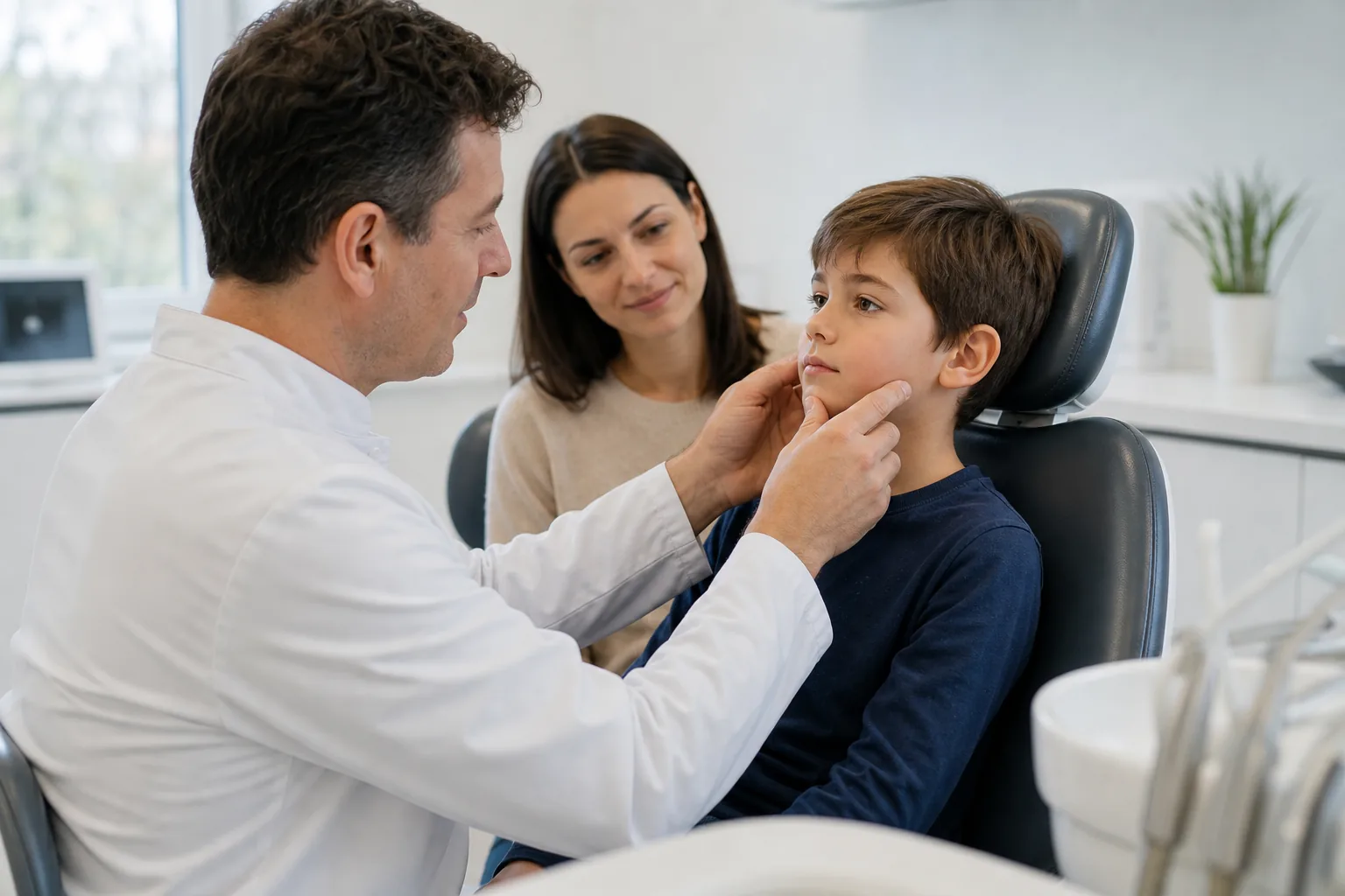 Valutazione ortodontica dello sviluppo cranio-facciale durante una visita clinica.