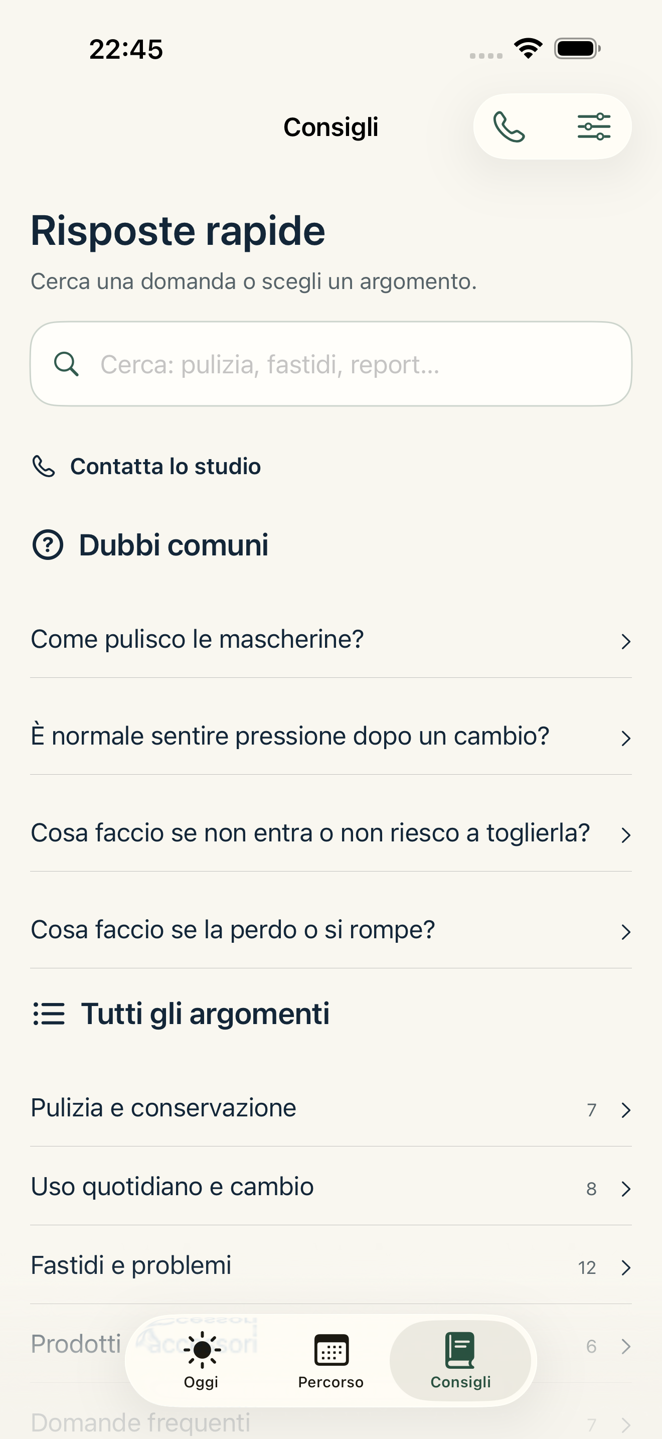 La sezione Consigli di Allinea: ricerca, contatto dello studio e domande comuni.